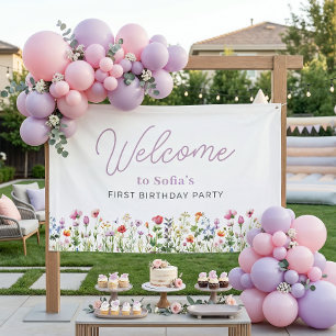 Wildblumen-Mädchen Erster Geburtstag Willkommen Banner