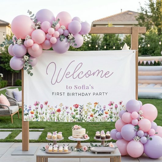 Wildblumen-Mädchen Erster Geburtstag Willkommen Banner