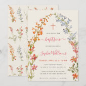 Wildblumen Mädchen Taufe Blumen Aquarell Einladung (Vorne/Hinten)