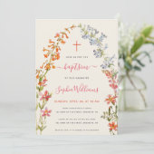 Wildblumen Mädchen Taufe Blumen Aquarell Einladung (Stehend Vorderseite)
