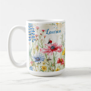 Wildblumen-Marienkäfer und Biene   Kaffeetasse