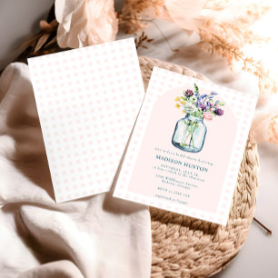 Wildblumen-Mason-Glas-Rosa-Hochzeitsdusche Einladung