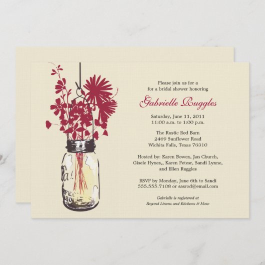 Wildblumen & Mason Jar Brautparty Einladung (Vorne/Hinten)
