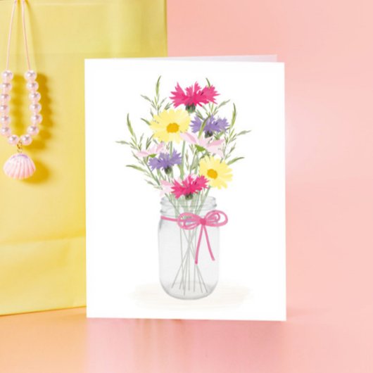 Wildblumen Mason Jar Vase Frauengeschichten Karte