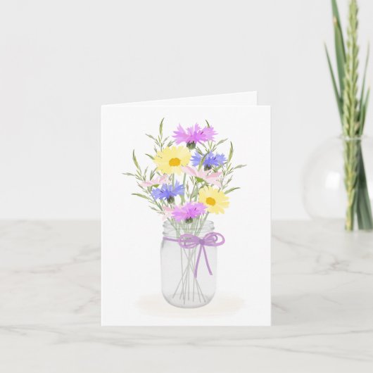 Wildblumen Mason Jar Vase Jeder Anlass Gruß Karte (Vorderseite)