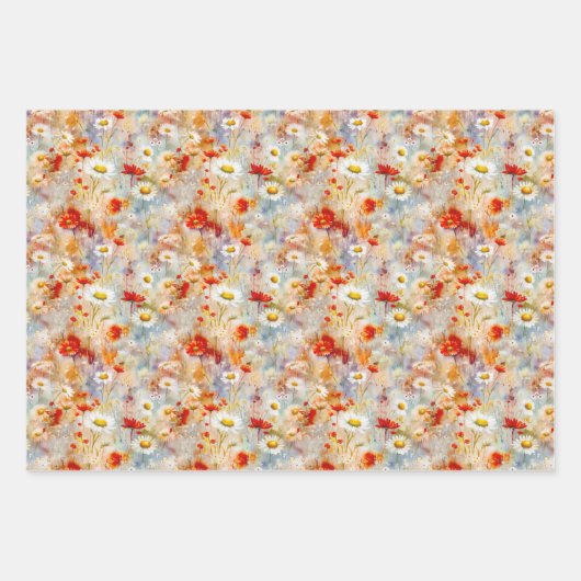 Wildblumen Meadow Red Poppies Daisies Geschenkpapier Set (Vorderseite 2)