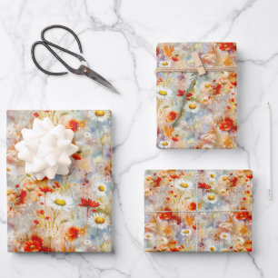 Wildblumen Meadow Red Poppies Daisies Geschenkpapier Set