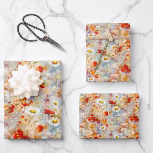 Wildblumen Meadow Red Poppies Daisies Geschenkpapier Set (Vorderseite)