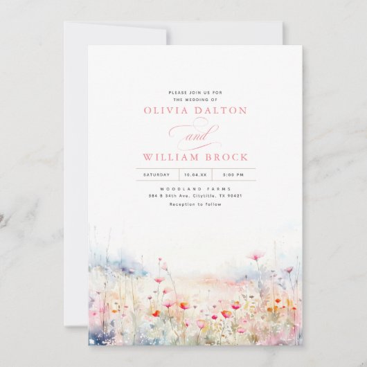 Wildblumen Meadow Soft Pastel Boho Wedding Einladung (Vorderseite)