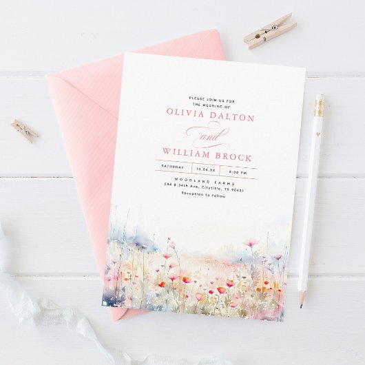 Wildblumen Meadow Soft Pastel Boho Wedding Einladung