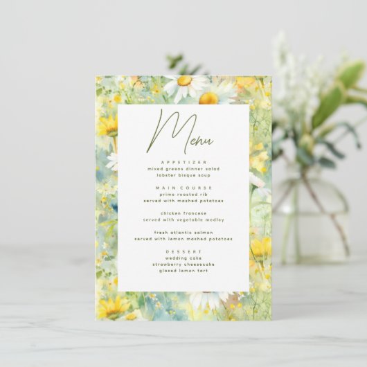 Wildblumen Meadow Summer Foliage Boho Wedding Menükarte (Stehend Vorderseite)