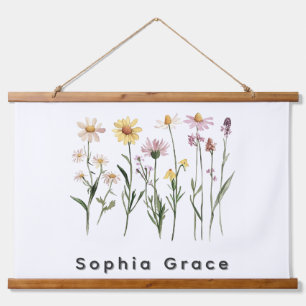 Wildblumen Minimalistischer Individuelle Name Wandteppich Mit Holzrahmen
