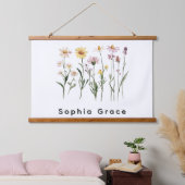 Wildblumen Minimalistischer Individuelle Name Wandteppich Mit Holzrahmen (Schlafzimmer)