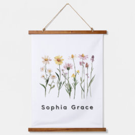 Wildblumen Minimalistischer Individuelle Name Wandteppich Mit Holzrahmen