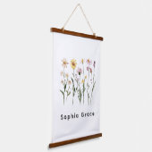 Wildblumen Minimalistischer Individuelle Name Wandteppich Mit Holzrahmen (Gewinkelt)