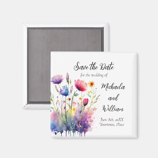 Wildblumen mit Aquarellfarben speichern das Datum Magnet (Vorderseite/Rückseite)