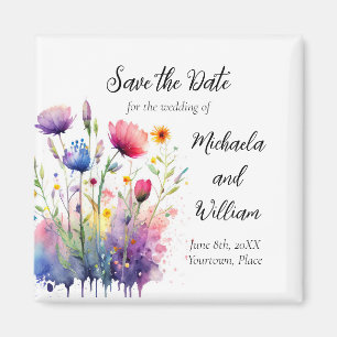 Wildblumen mit Aquarellfarben speichern das Datum Magnet
