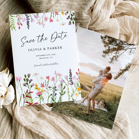 Wildblumen mit Aquarellfarben speichern das Datum Save The Date