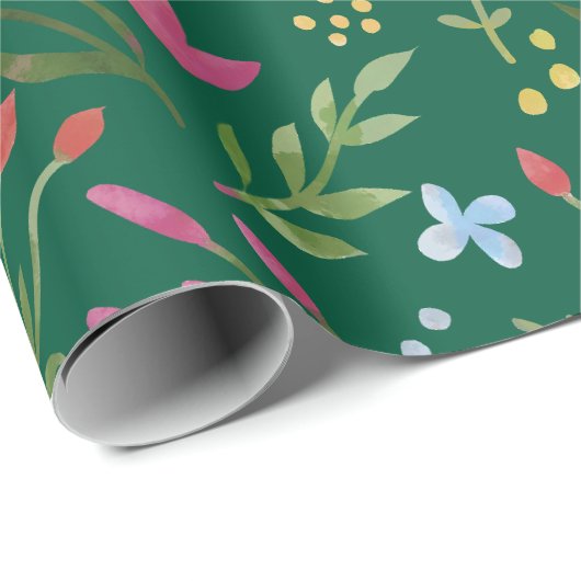 Wildblumen mit Blumenfarbe Rosa Blauer Gaumen Geschenkpapier (Rolleneckpunkt)
