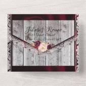 Wildblumen mit Burgund-Band, Spitzen und Lichter All In One Einladung (Rückseite)