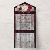 Wildblumen mit Burgund Ribbon & Lights Hochzeit All In One Einladung (Innen Boden)