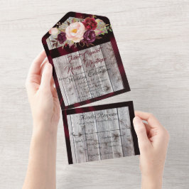 Wildblumen mit Burgund Ribbon & Lights Hochzeit All In One Einladung