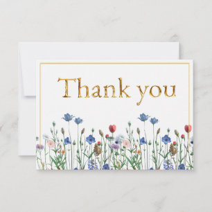 Wildblumen mit elegantem Gold Script Vielen Dank Dankeskarte