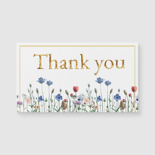Wildblumen mit elegantem Gold Script Vielen Dank Magnetkarte (Vorderseite)