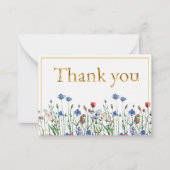 Wildblumen mit elegantem Gold Script Vielen Dank Mitteilungskarte (Vorderseite)