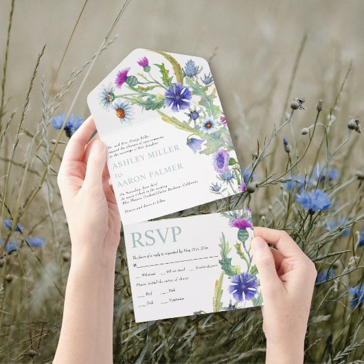 Wildblumen mit farbenfrohen Aquarellen All In One Einladung