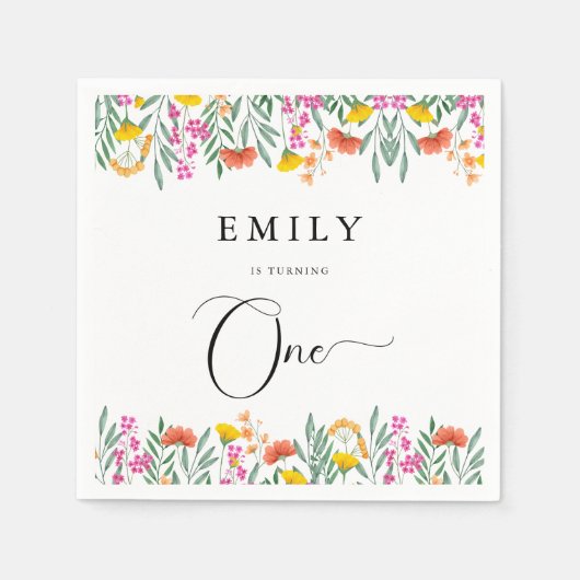Wildblumen mit farbenfrohen Wasserfarben 1. Geburt Serviette (Vorderseite)