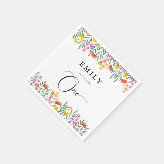 Wildblumen mit farbenfrohen Wasserfarben 1. Geburt Serviette (Ecke)