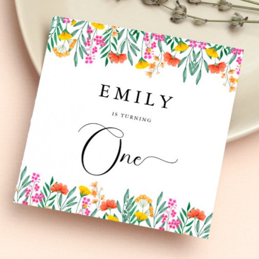 Wildblumen mit farbenfrohen Wasserfarben 1. Geburt Serviette