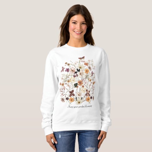 Wildblumen mit gepressten Blume Name Cotattecore Sweatshirt (Vorne ganz)