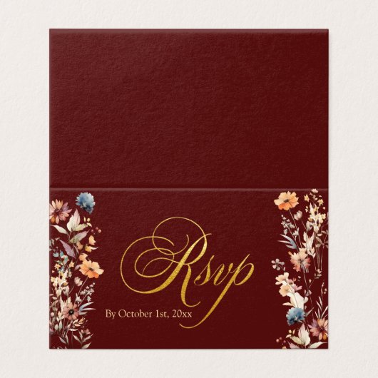 Wildblumen mit Goldbriefen für RSVP-Karten (Außenseite Aufgefaltet)