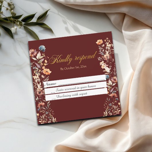 Wildblumen mit Goldbriefen für RSVP-Karten Mitteilungskarte