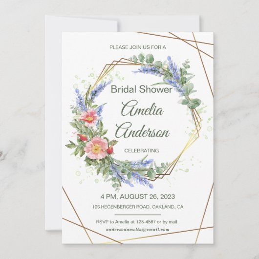 Wildblumen mit Goldrahmen Rustikales Brautparty Einladung (Vorderseite)