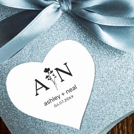 Wildblumen mit Initialen für Hochzeiten Herz-Aufkleber