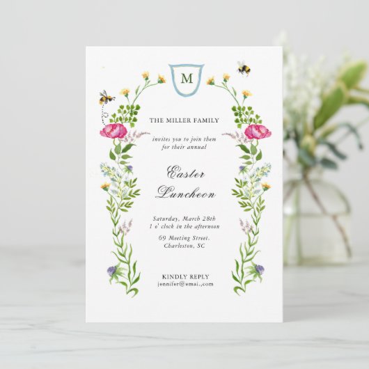 Wildblumen mit Monogramm Osterfest Ankündigung (Stehend Vorderseite)