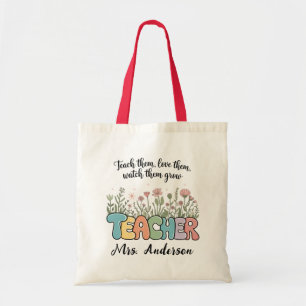 Wildblumen mit personalisiertem Namen Lehrerbewert Tragetasche
