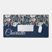 Wildblumen mit personalisiertem Namen Navy Blue Schreibtischunterlage (Tastatur & Maus)