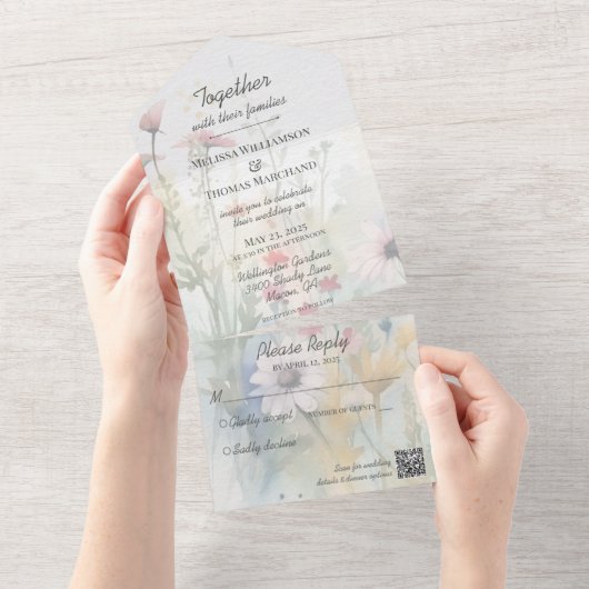 Wildblumen mit QR-Code für Frühjahrsfarbe All In One Einladung (Abreißen)