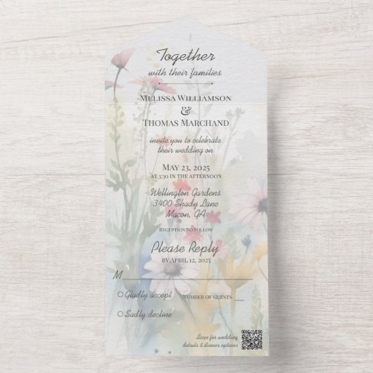 Wildblumen mit QR-Code für Frühjahrsfarbe All In One Einladung (Innen Boden)