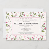 Wildblumen mit rosa und grünem langen Stechen Gebu Einladung (Vorderseite)