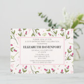 Wildblumen mit rosa und grünem langen Stechen Gebu Einladung (Stehend Vorderseite)