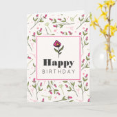 Wildblumen mit rosa und grünem langen Stechen Gebu Karte (Gelbe Blume)