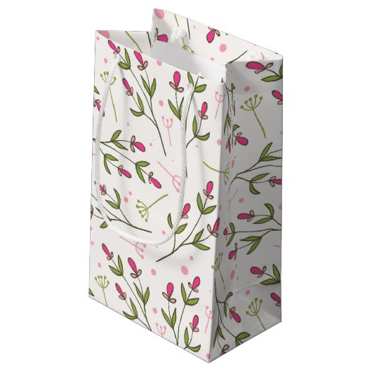 Wildblumen mit rosa und grünem langen Stechen Gebu Kleine Geschenktüte (Rückseite Schrägansicht)