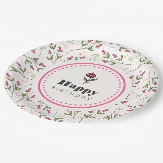 Wildblumen mit rosa und grünem langen Stechen Gebu Pappteller (Schrägansicht)