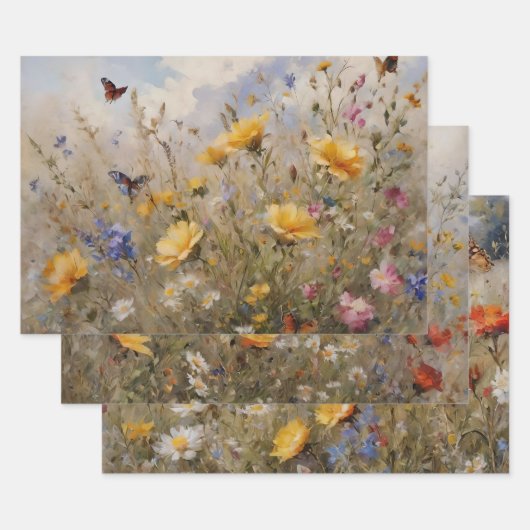 Wildblumen mit Schmetterlingen Geschenkpapier Set (Set)