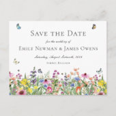 Wildblumen mit Schmetterlingen Save the Date Postkarte (Vorderseite)